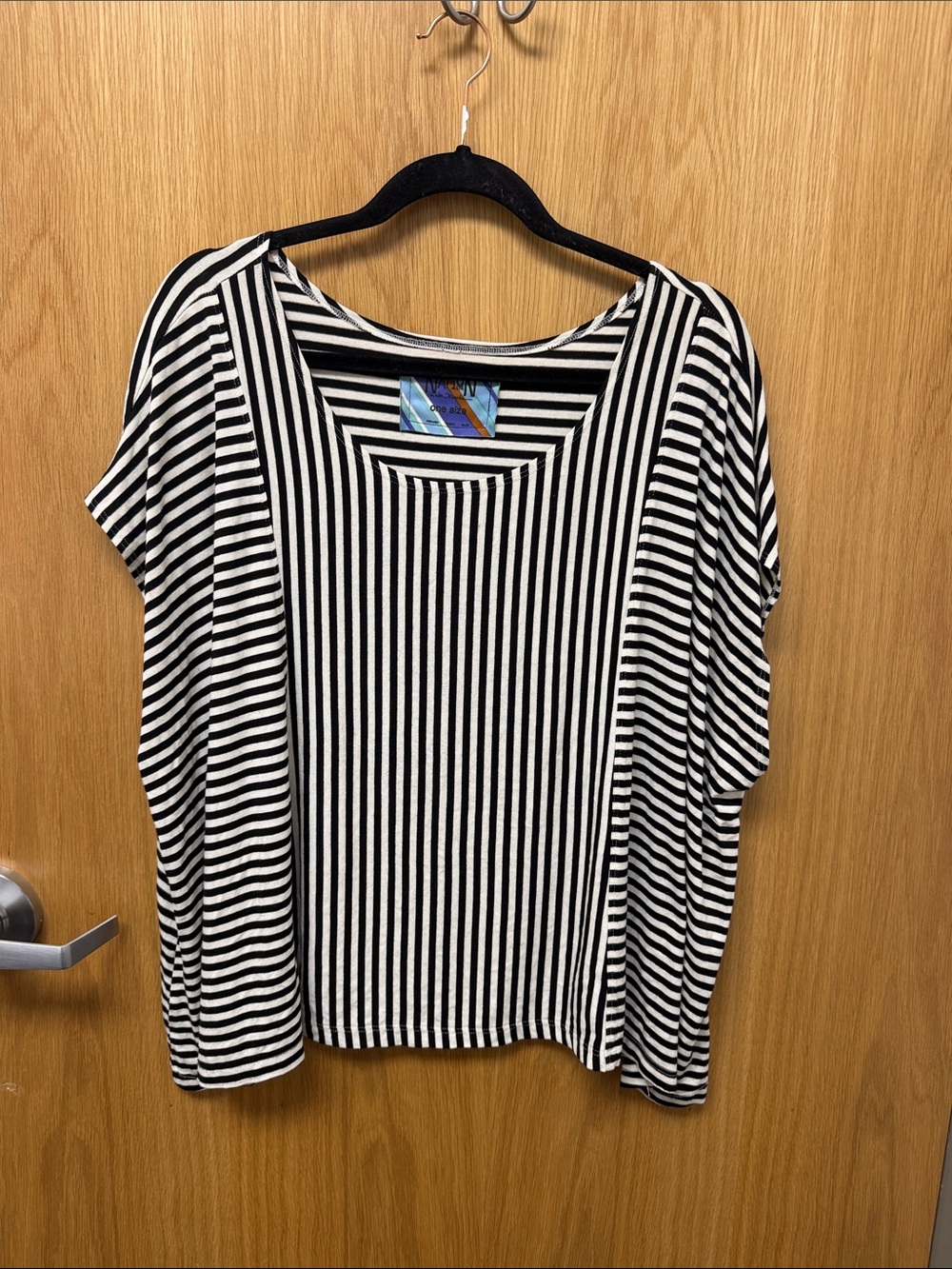 Nation LTD Black & White Vertical Stripe Short Sleeve Relaxed Boxy Top ONE SIZE